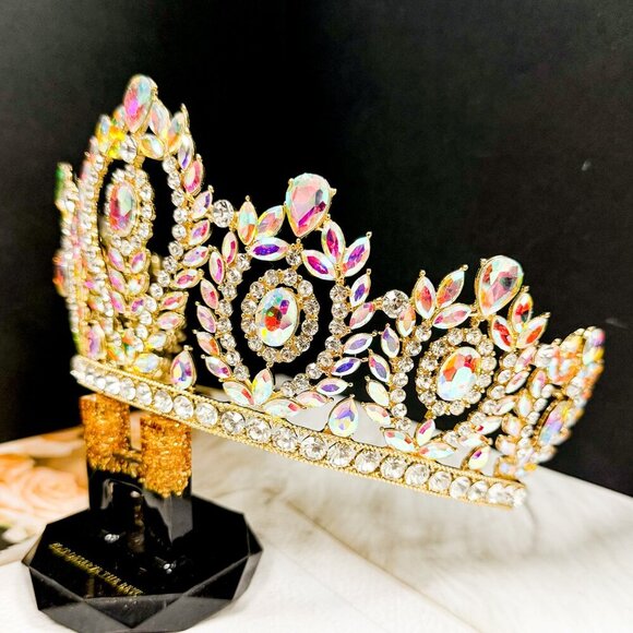 Princess Crown, Crystal Gold Crown, Beautiful Goddess Crown, Prom Headpiece